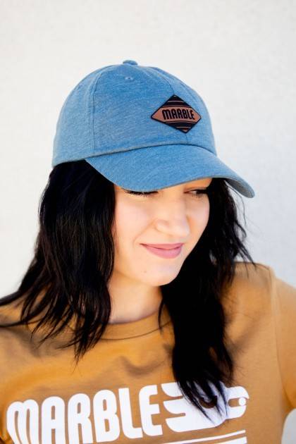 Marble Leather Patch Dad Hat - Blue - Side